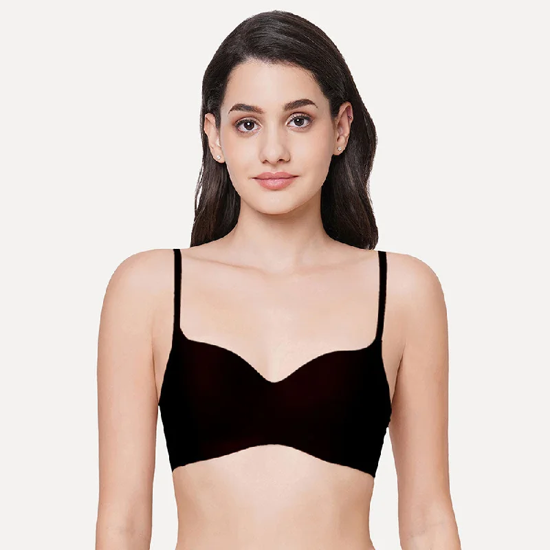 Basic Mold Padded Non Wired 3/4Th Cup Everyday Wear Seamless T-Shirt Bra - Black Women's Everyday Clothes