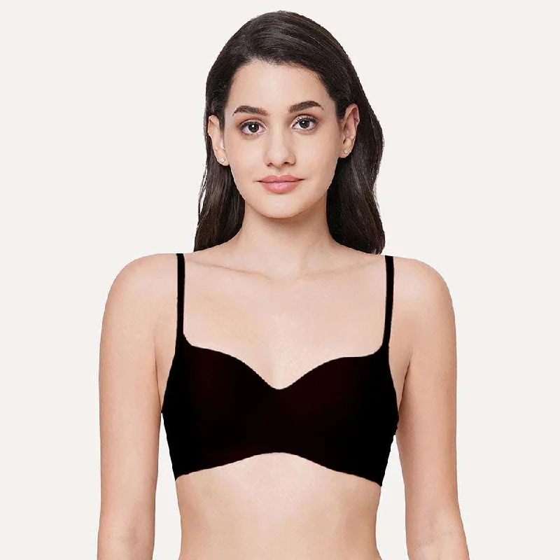 Basic Mold Padded  Non Wired 3/4Th Cup Everyday Wear Seamless T-Shirt Bra - Black Business Casual Outfits