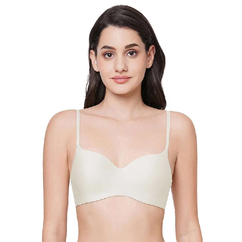 Basic Mold  Padded Non-wired  3/4th Cup Everyday Wear Seamless T-Shirt Bra - Cream Women's Fashion Clothes