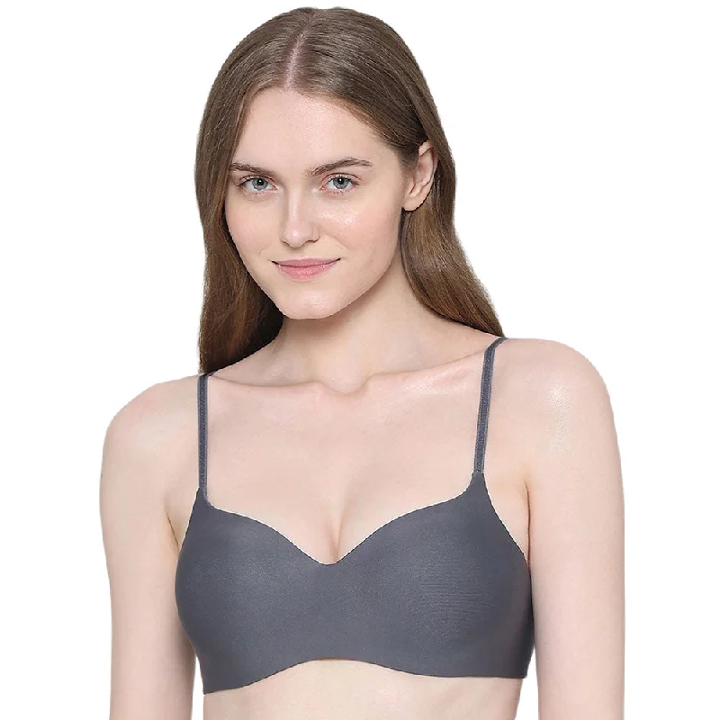 Basic Mold  Padded Non-wired  3/4th Cup Everyday Wear Seamless T-Shirt Bra - Dark Grey Women's Functional Outfit For Outdoor Activities