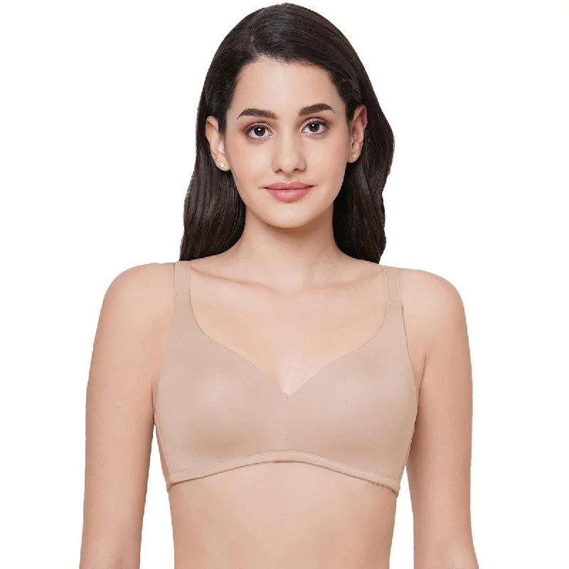 Basic Mold Padded Non Wired Full Coverage Everyday T-Shirt Bra - Beige Trendy Athleisure Clothing For Women