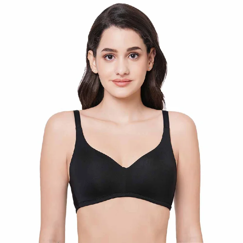 Basic Mold Padded Non Wired Full Coverage Everyday T-Shirt Bra - Black Vintage Clothing For Women