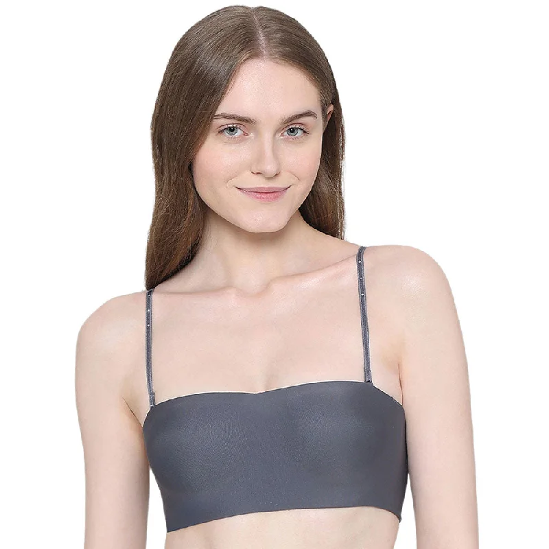 Basic Mold Padded Wired Half Cup Strapless Bandeau T-Shirt Bra - Dark Grey Women's Comfy Loungewear Outfit