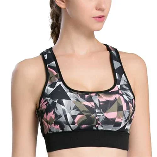 Women Shockproof Wireless Sport Bra Geometric Printed Breathable Yoga Vest Underwear Women's Evening Clothing