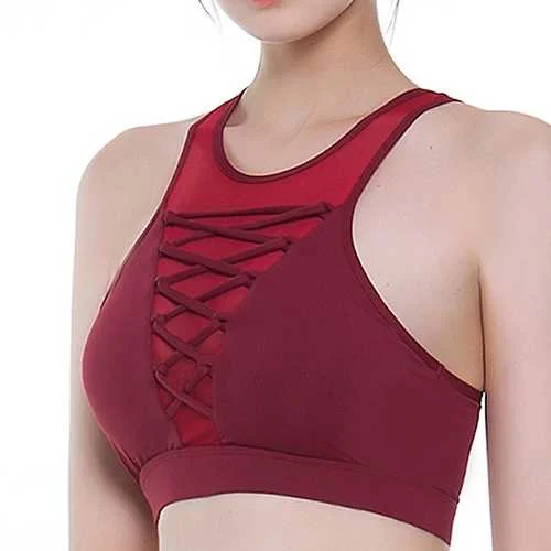 High Neck Cross Straps Yoga Tops Ladies Sports Bra Clothing Woman