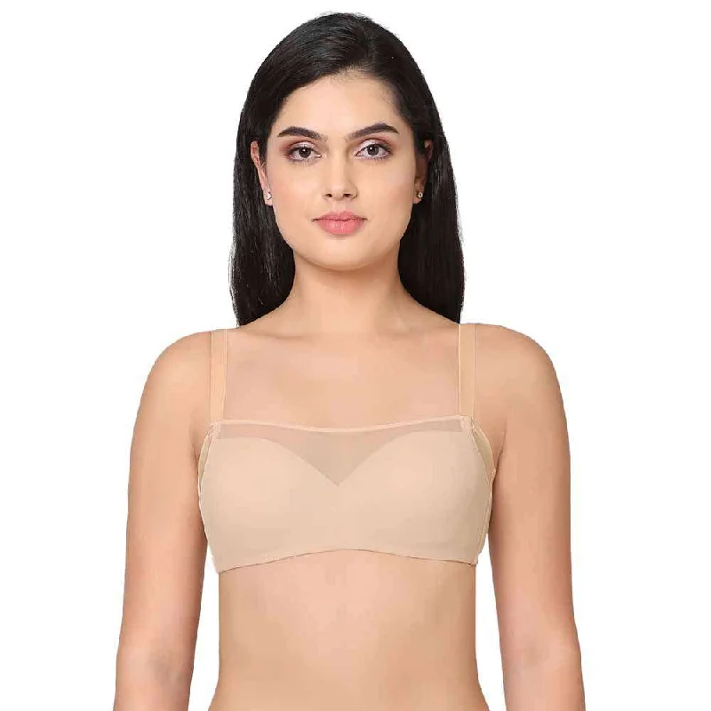 Contour Padded Wired 3/4th Cup Full Coverage Mesh Fashion Bra - Beige End of Season Sale