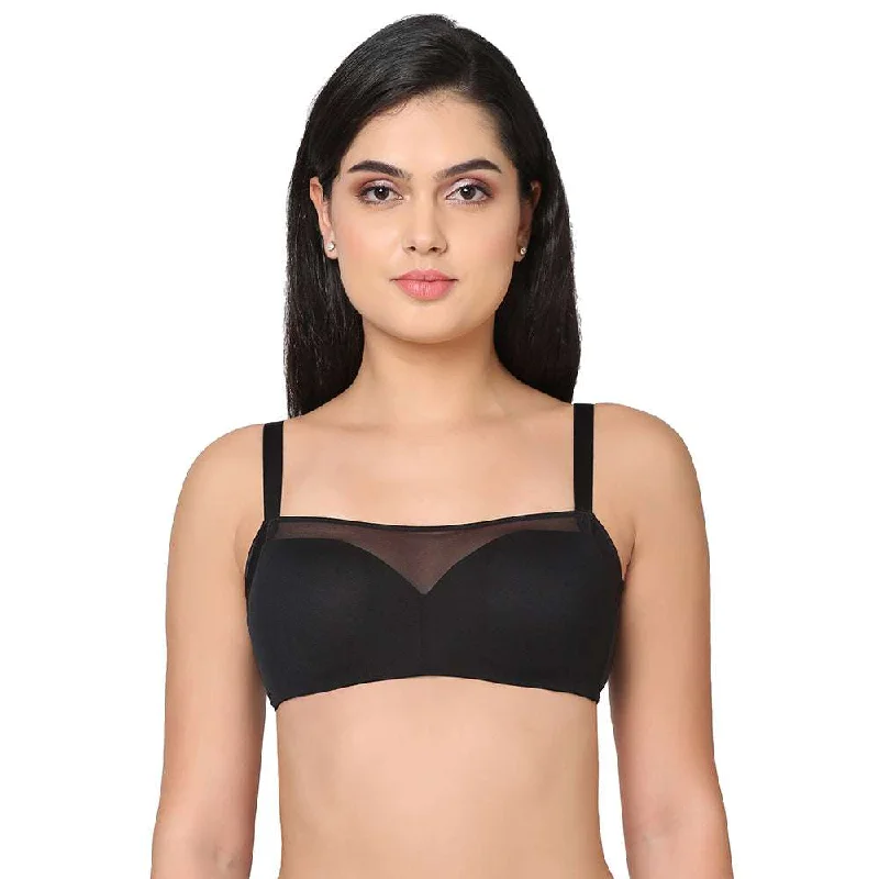 Contour Padded Wired 3/4th Cup Full Coverage Mesh Fashion Bra - Black Minimalist Style