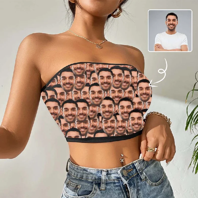 Custom Husband Face Seamless Crop Top Personalized Women's Tube Top Elegant Women's Evening Garments