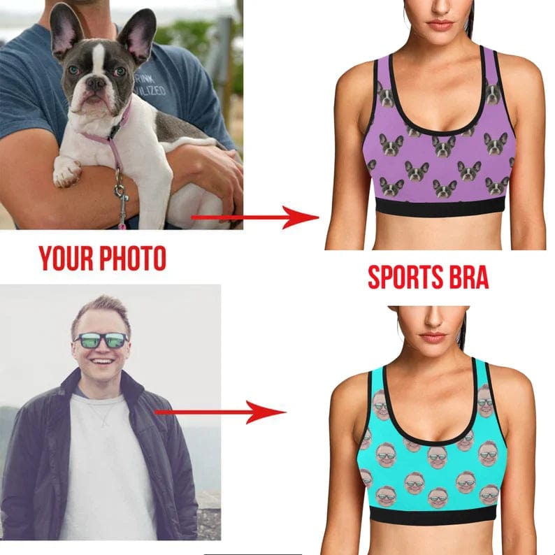 Custom Husband Face Five Colors Sports Bra Personalized Women's All Over Print Yoga Sports Bra Stylish Outerwear Clothing For Women