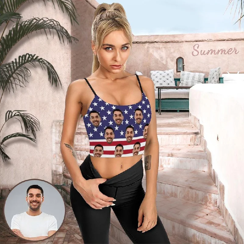 Custom Face Flag Tops American Women's Crop Camisole Top (With Chest Pad) Latest Fashion for Women