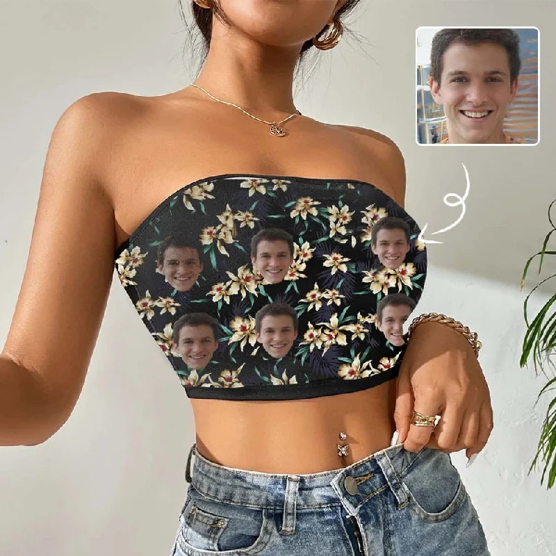 Custom Husband Face Flower Crop Top Personalized Women's Tube Top Women's Workout Garments