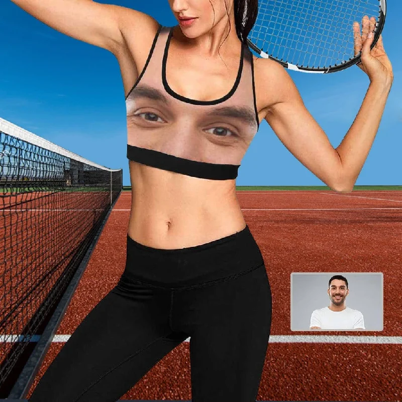 Custom Husband Face Fully Sports Bra Personalized Women's All Over Print Yoga Sports Bra Flash Discount