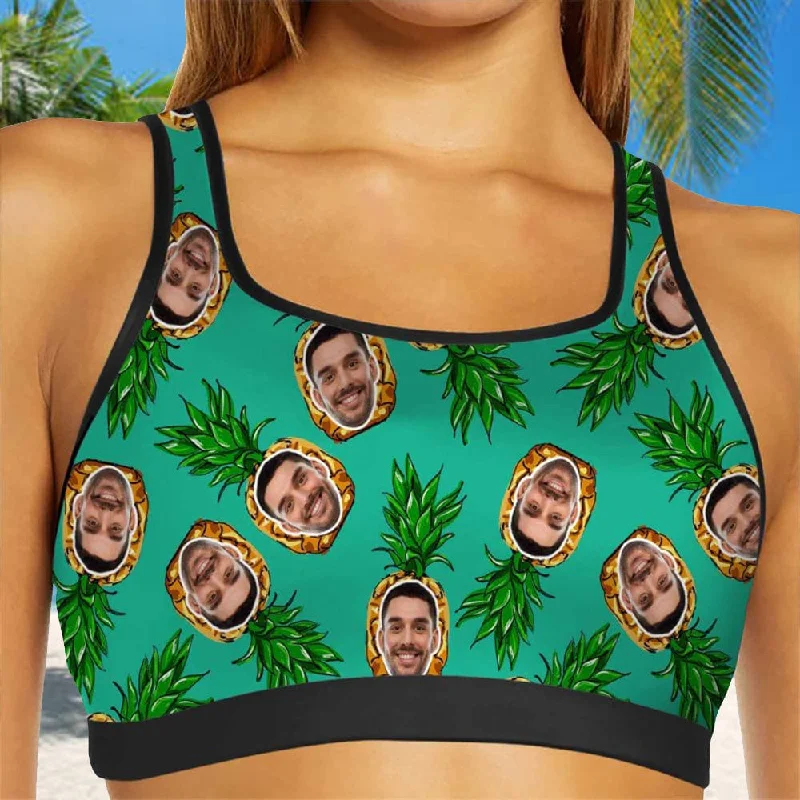 Custom Husband Face Green Pineapple Sports Bra Personalized Women's All Over Print Yoga Sports Bra Flash Sale Clothing