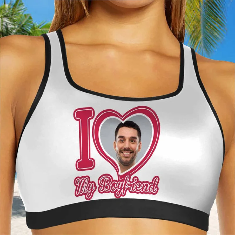 Custom Face I Love My Boyfriend Sports Bra Personalized Women's All Over Print Yoga Sports Bra Trendy Outfits For Girls