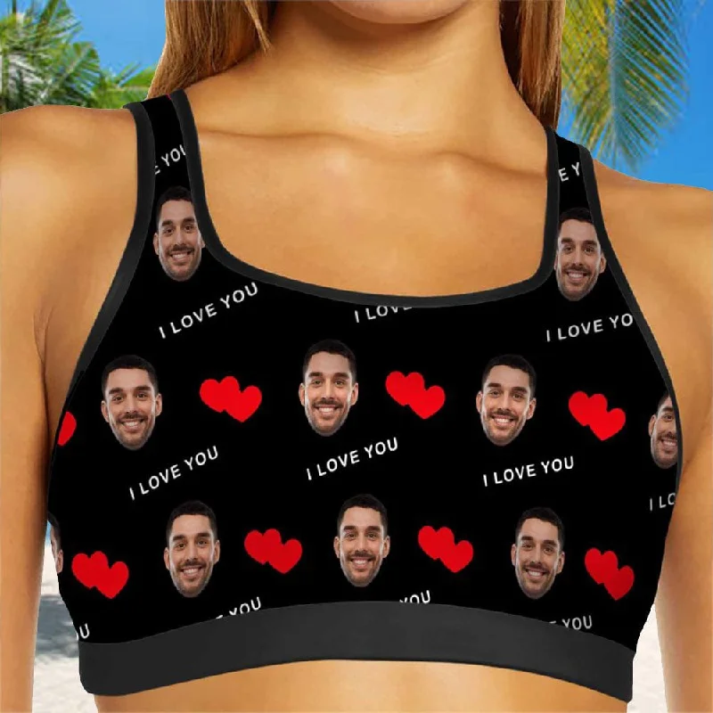 Custom Husband Face I Love You Red Heart Sports Bra Personalized Women's All Over Print Yoga Sports Bra Women's Fashionable Clothing Sets