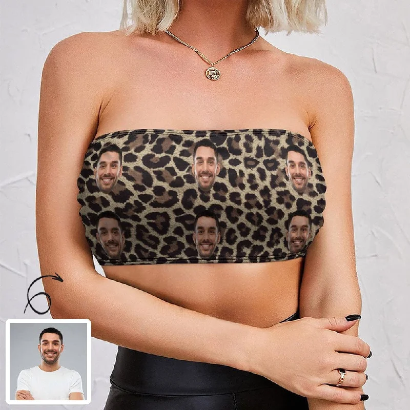 Women's Custom Husband Face Crop Top Leopard Print Tube Top Women's Evening Outfit