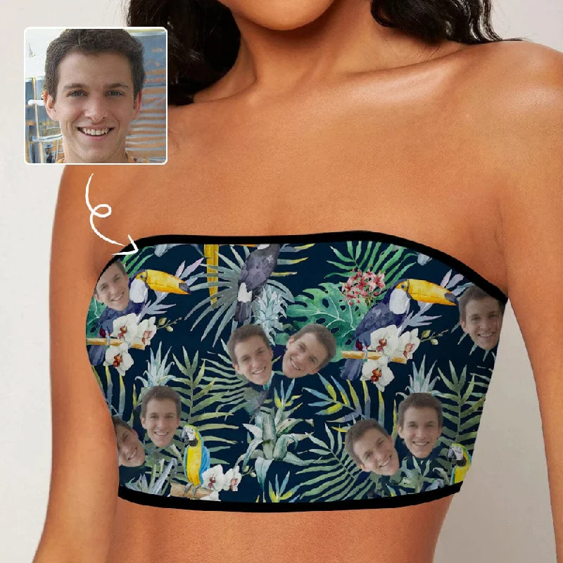 Custom Husband Face Bird Leaf Crop Top Personalized Women's Tube Top Women's Vintage Garments