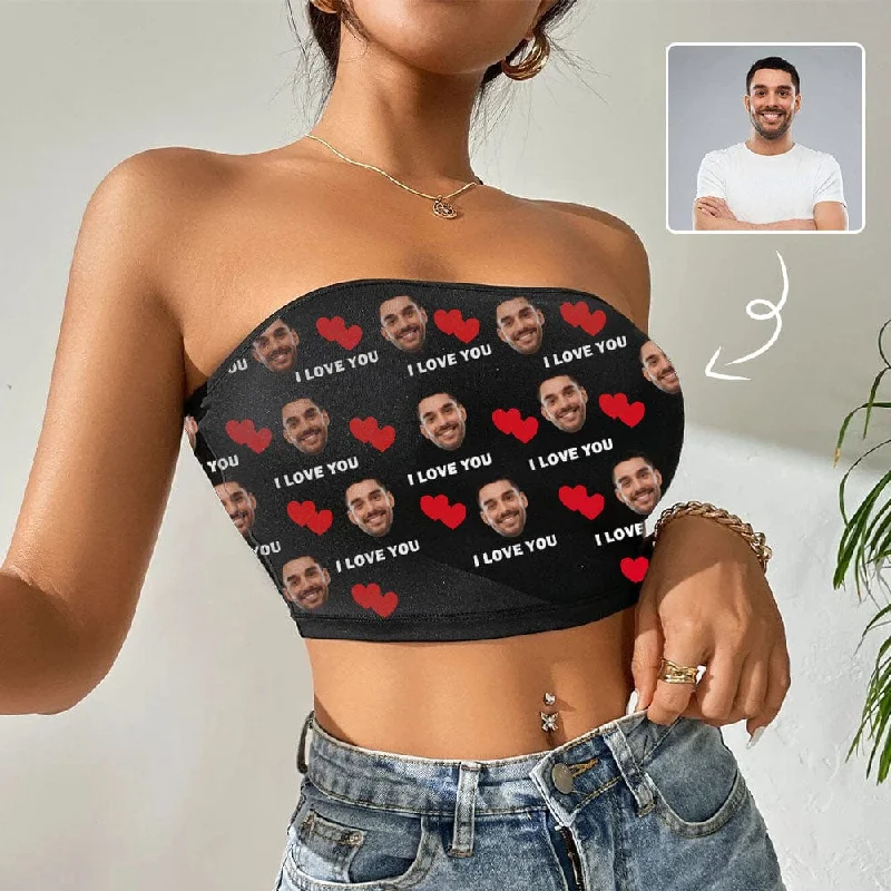 Custom Husband Face Love You Red Heart Crop Top Personalized Women's Tube Top Unique Women's Fashion Pieces