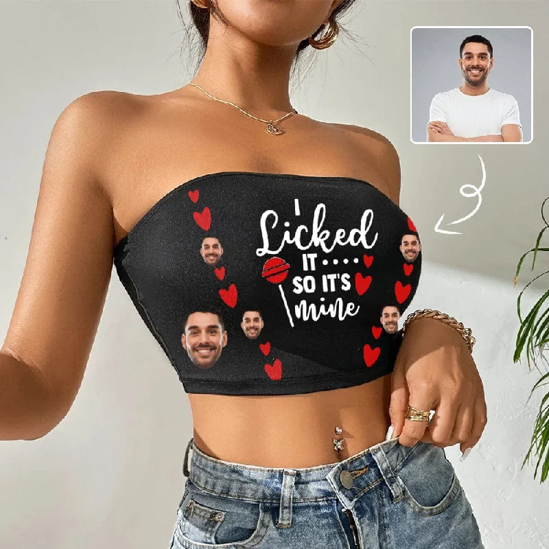 Custom Husband Face Mine Red Heart Black Background Crop Top Personalized Women's Tube Top Women's Clothing And Garments Sets