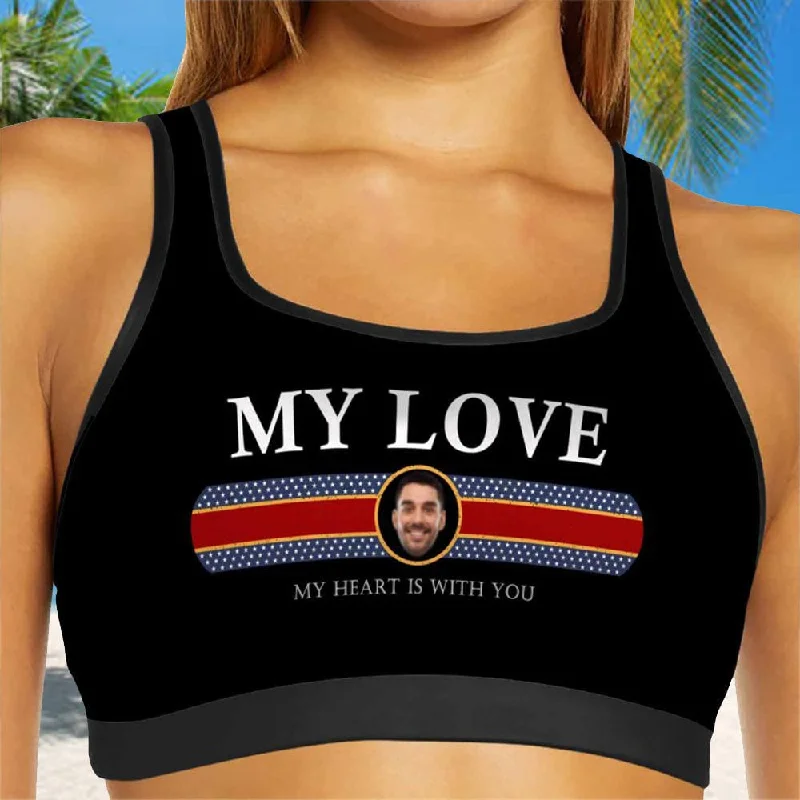 Custom Husband Face My Love Sports Bra Personalized Women's All Over Print Yoga Sports Bra Flash Sale Or Flash Sales