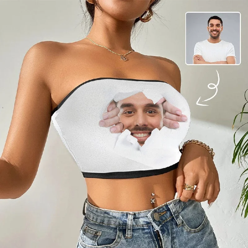 Custom Husband Face Open White Background Crop Top Personalized Women's Tube Top Women's High-Fashion Garments