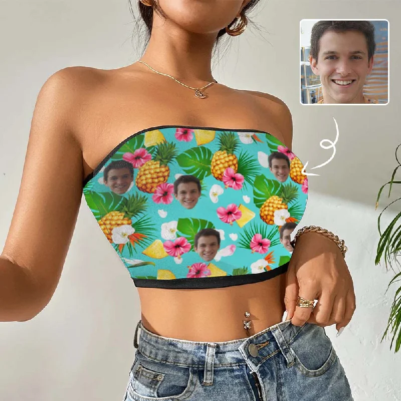 Custom Husband Face Pineapple Flower Crop Top Personalized Women's Tube Top Women's Chic Outerwear Garments