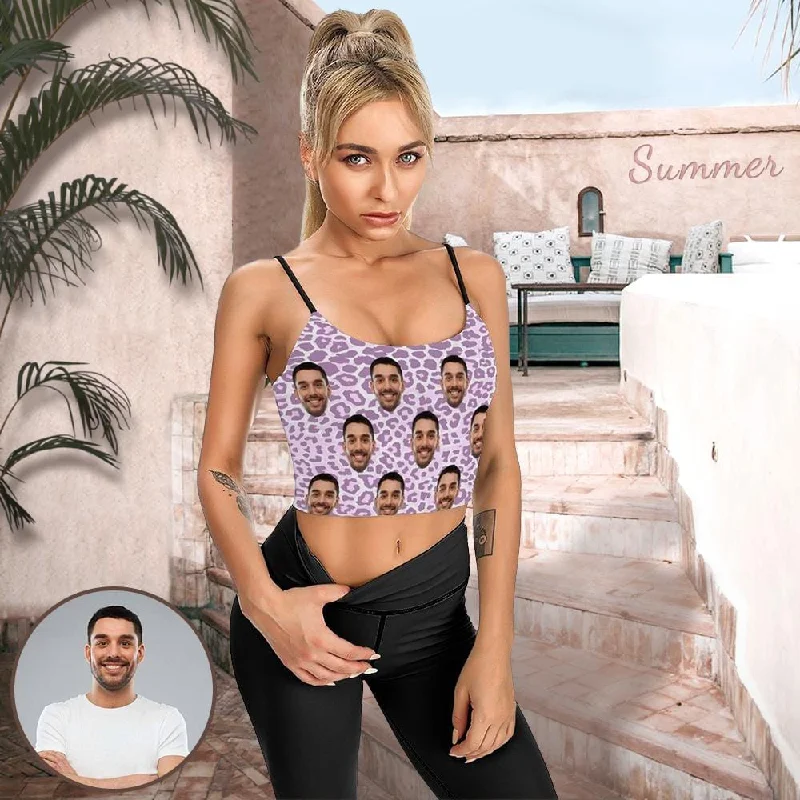 Print Your Face on Tops Pink Leopard Women's Crop Camisole Top (With Chest Pad) Women's Professional Garments