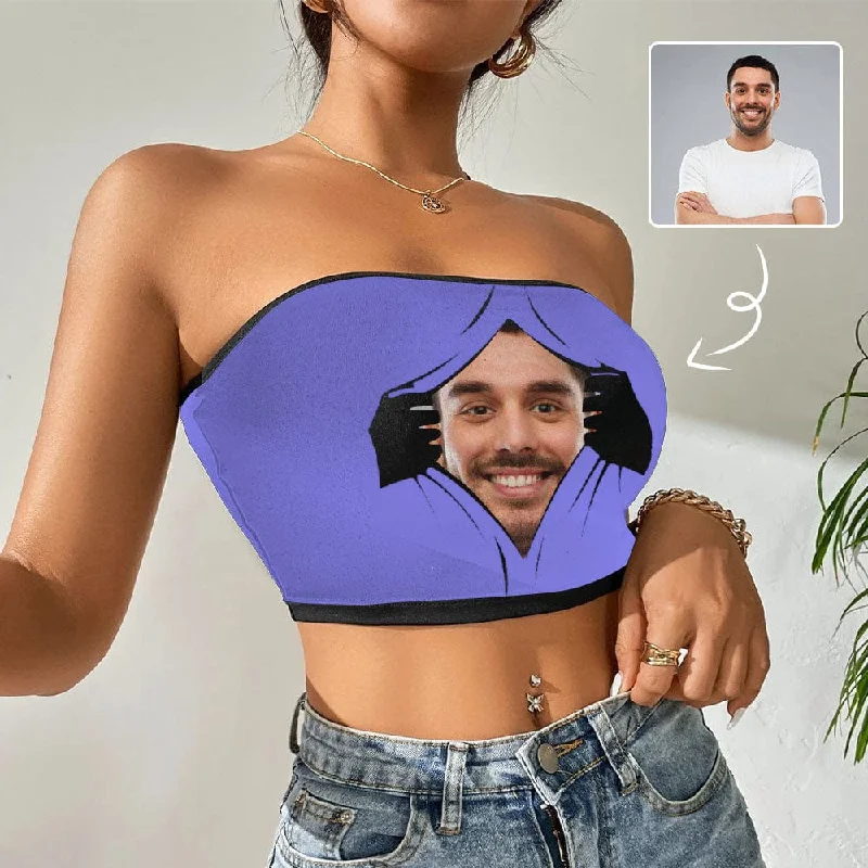 Custom Husband Face See Purple Background Crop Top Personalized Women's Tube Top Women's Transitional Garments