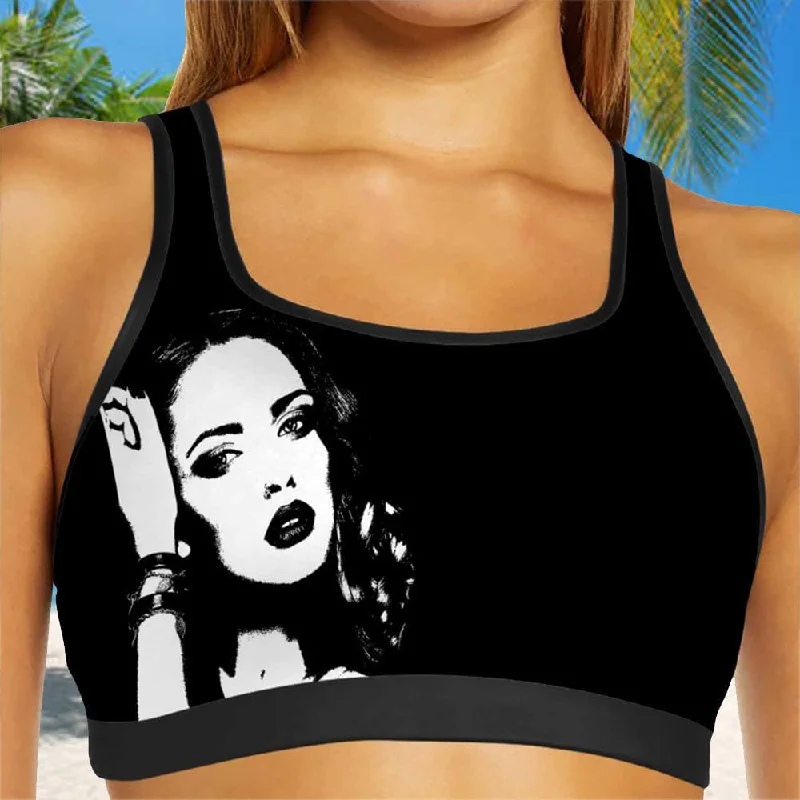 Custom Face Silhouette Black Background Sports Bra Personalized Women's All Over Print Yoga Sports Bra Top 10 Women's Online Clothing Stores