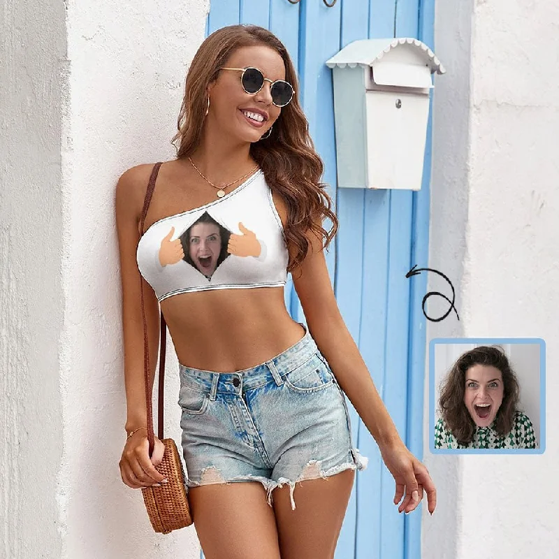 Print Your Face on Top Surprise Personalized Women's One-shoulder Crop Top Summer Beach Vest Women's Outdoor Attire