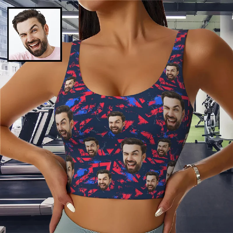 Custom Face Fragments Sports Bra Personalized Women's All Over Print Yoga Sports Bra Women's Comfortable Apparel