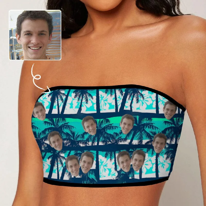 Custom Husband Face Tree Crop Top Personalized Women's Tube Top Trendy Women's Apparel