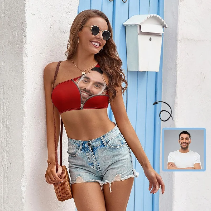 Personalized Husband Face Tank Top Zipper Women's One-shoulder Crop Top Summer Beach Vest Women's Casual Dresses