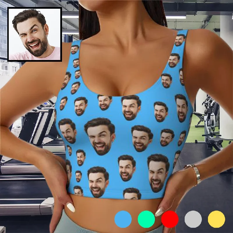 Custom Husband Face Five Colors Sports Bra Personalized Women's All Over Print Yoga Sports Bra Women's Sporty Chic Clothes