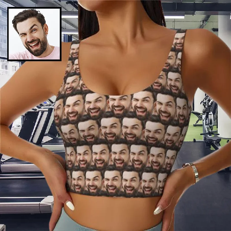 Custom Husband Face Seamless Sports Bra Personalized Women's All Over Print Yoga Sports Bra Women's Sports Apparel