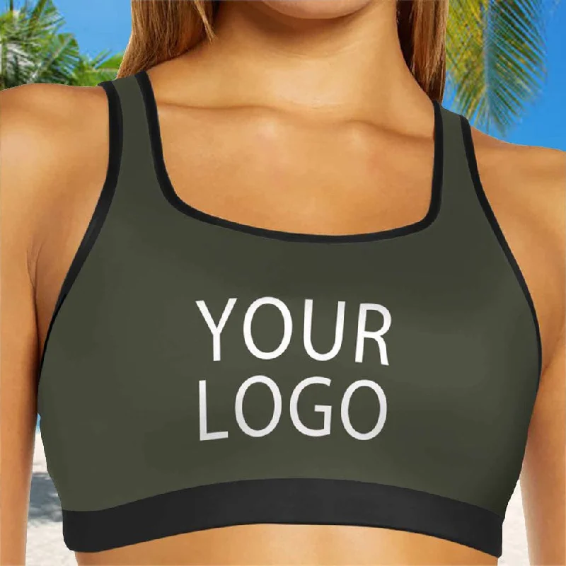 Custom Logo Dark Grey Background Sports Bra Personalized Women's All Over Print Yoga Sports Bra Discount Store