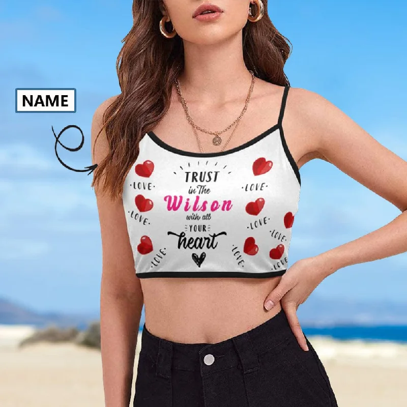 Custom Name Red Heart Tank Tops Personalized Women's Spaghetti Strap Crop Top Women's Timeless Attire