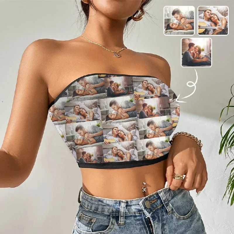 Custom Photo Couple Happiness Crop Top Personalized Women's Tube Top Women's Outdoor Activity Garments