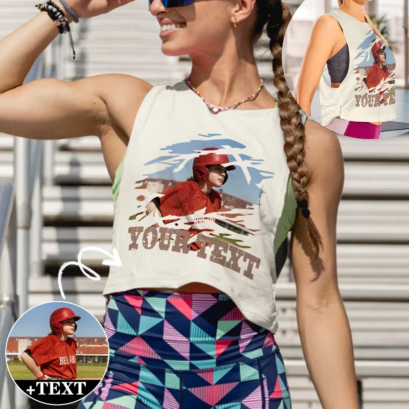 Custom Photo&Name Tank Top Personalized Women's Sleeveless Crop Sports Top Women's Seasonal Apparel