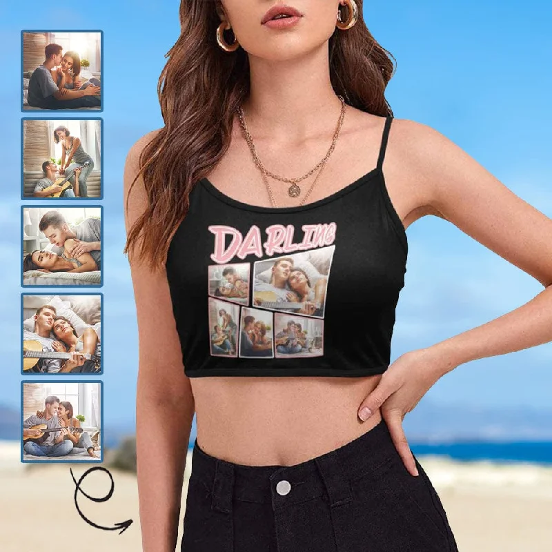 Custom Photos Darling Tank Tops Personalized Women's Spaghetti Strap Crop Top Modern Women's Attire