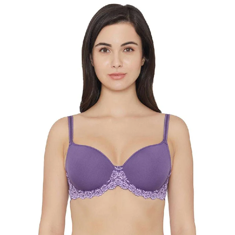 Embrace Lace Contour Padded Wired 3/4th Cup Everyday Wear Medium coverage T-Shirt Bra - Purple Sales For Clothes