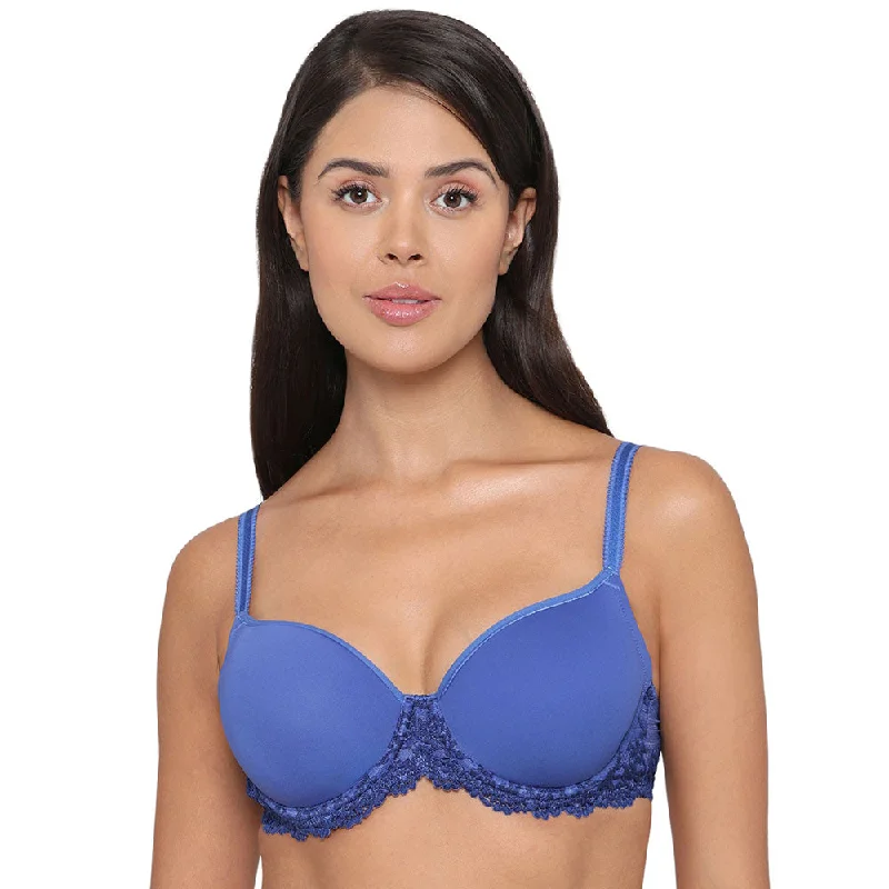 Embrace Lace Contour Padded Wired 3/4th Cup Everyday Wear Medium coverage T-Shirt Bra - Blue Women's Elegant Outfit