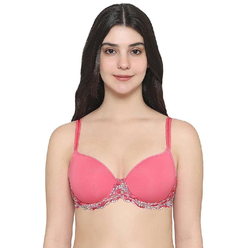 Embrace Lace Contour Padded Wired 3/4th Cup Everyday Wear Medium coverage T-Shirt Bra - Pink Clothing Sale