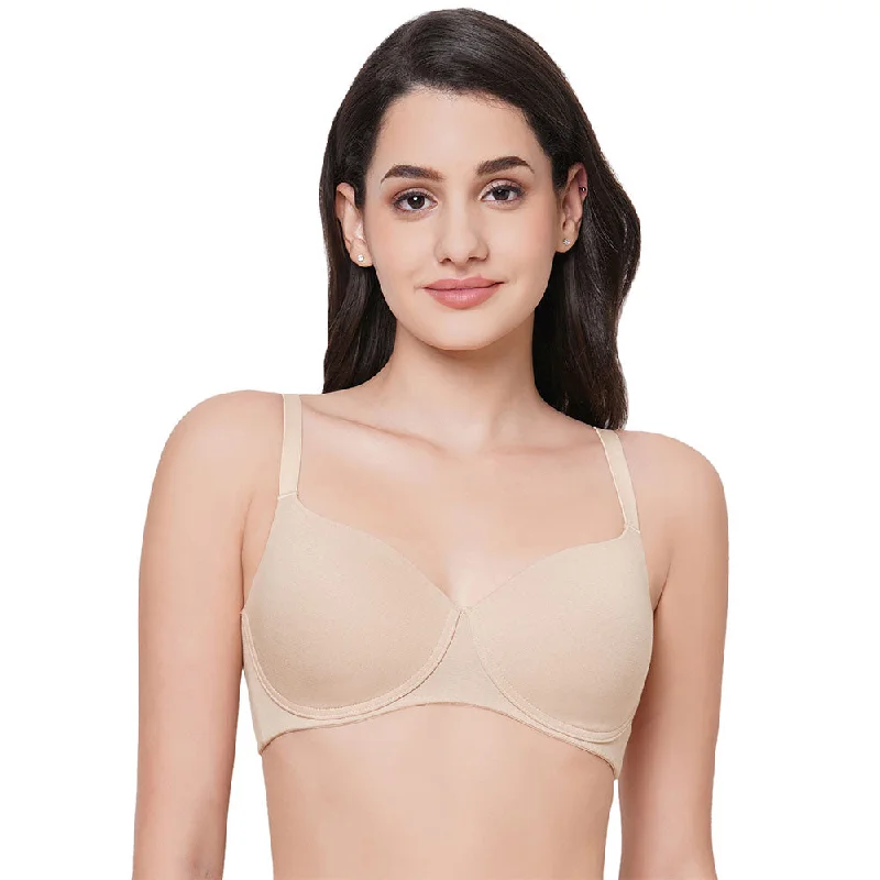 Essentials Padded Non-wired 3/4th Cup Everyday Wear Cotton Blend T-Shirt Bra - Beige Women's Casual and Dressy Outfits