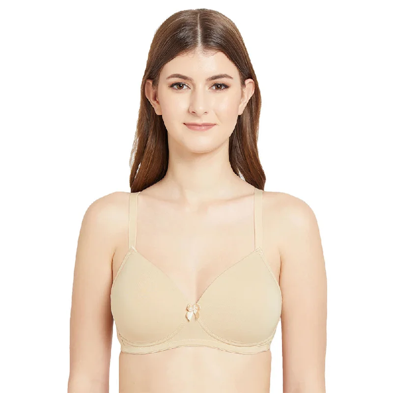 Essentials Padded Non-wired Full Cup Everyday Wear Cotton Blend T-Shirt Bra - Beige High-End Women's Apparel