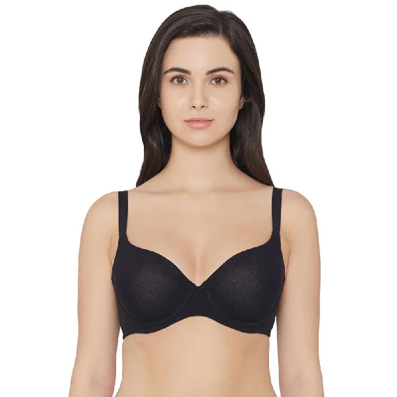 Essentials Padded Wired 3/4th Cup Everyday Wear Cotton Blend T-Shirt Bra - Black Online Boutiques Affordable