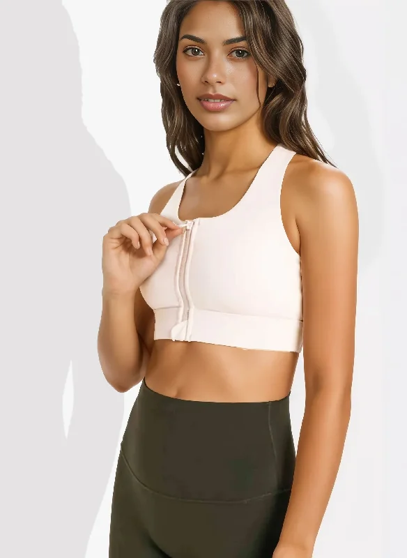 Front Zipper Sports Bra (Ivory) Women's Athletic Clothes