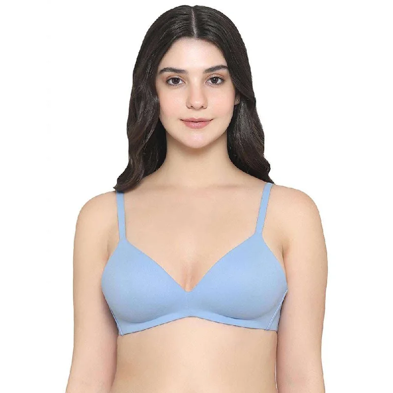 How Perfect Padded Non-wired 3/4th Cup Medium Coverage Seamless T-Shirt Bra - Sky Blue Trendy Women's Fashion