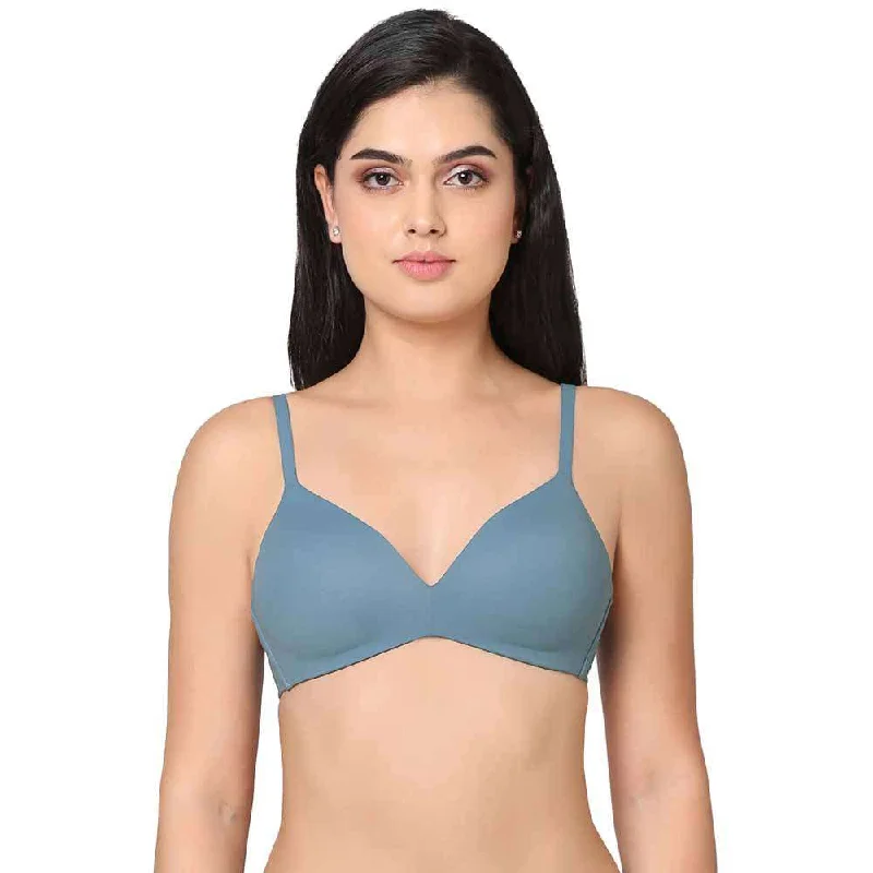 How Perfect Padded Non-wired 3/4th Cup Medium Coverage Seamless T-Shirt Bra - Blue High Street Women's Fashion for Trendy Shoppers