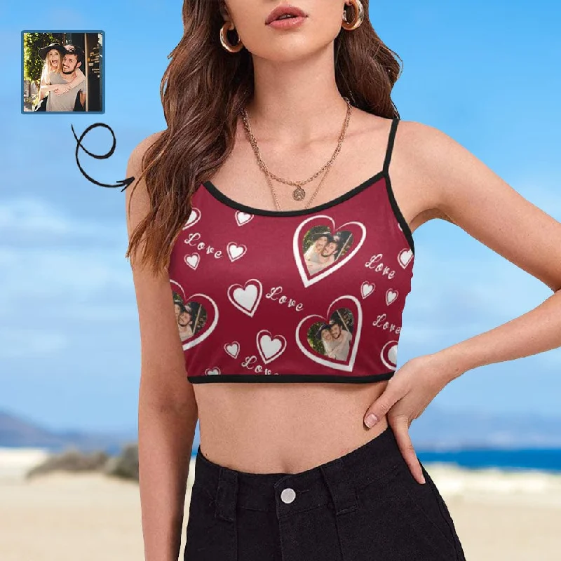 Custom Photo Loving Couple Tank Tops Personalized Women's Spaghetti Strap Crop Top Women's Cozy Winter Attire